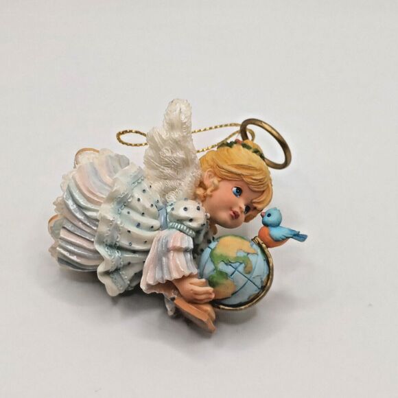 HollyDay Angels Ashton Drake Heirloom Holding Globe w/ Blue Bird Ornament - Picture 1 of 5